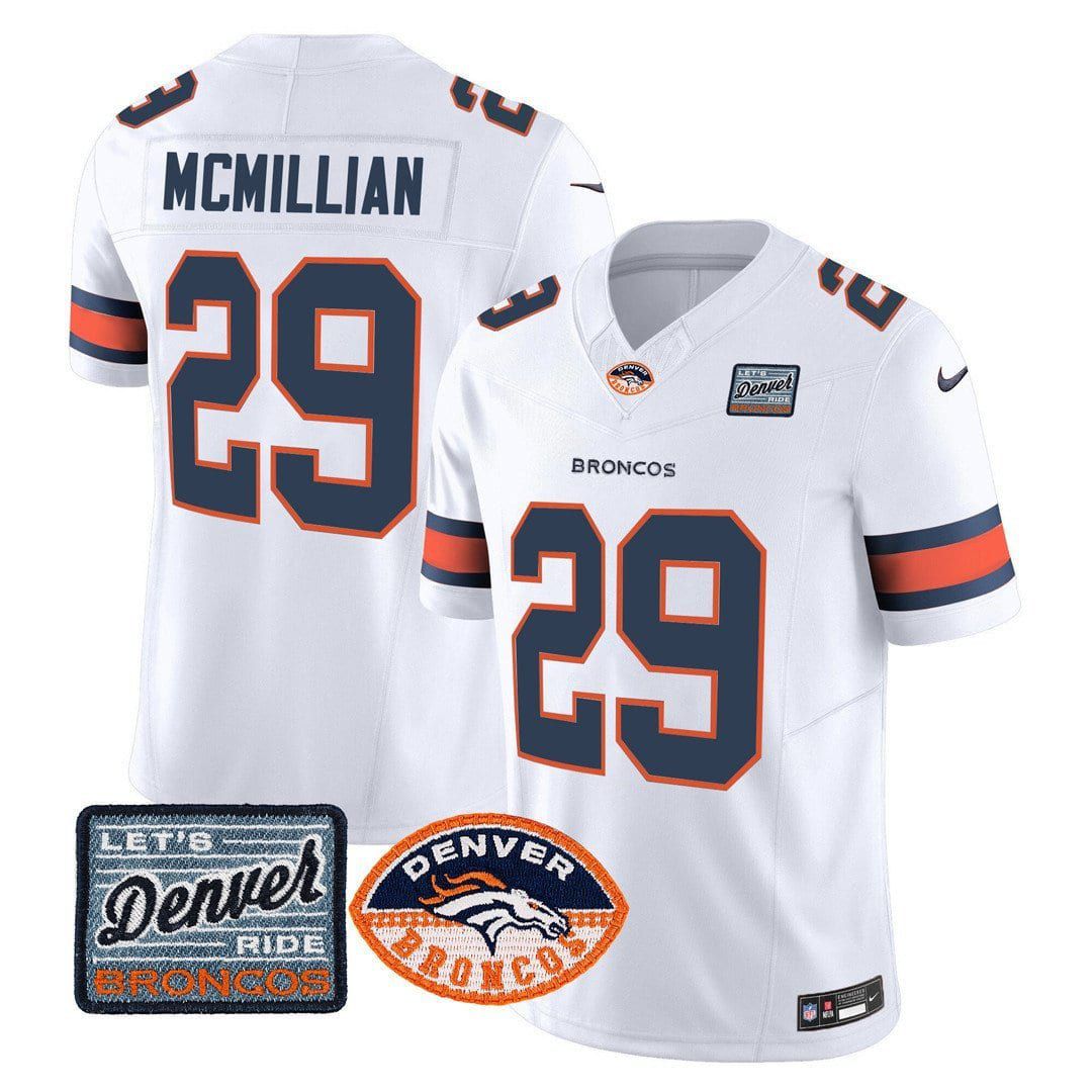 Men Denver Broncos 29 Mcmillian White 2024 Nike Logo Patch Limited NFL Jersey